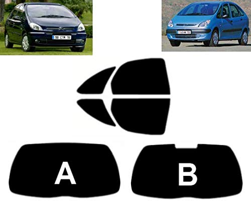 Passgenaue Tönungsfolie für-Citroen Xsara Picasso 5-Türen 1999-2012 Heck/Seitenscheiben (05% Tiefschwarz, A)
