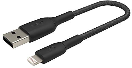Belkin Cable Lightning Trenzado (Cable Lightning a USB Boost Charge para iPhone, iPad y AirPods, Cable de Carga para iPhone con Certificación MFi), 0,15 cm, Negro