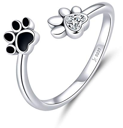 Niedlicher Ring mit Pfotenabdruck 925 Sterling Silber Offener Statement Ring mit Diamant-Zirkonia Verstellbares Fingerband