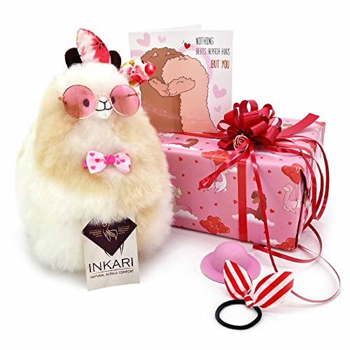 Inkari Peluche Alpaca in Lana d'Alpaca Naturale e Morbida - Vera Lana d'Alpaca, Regalo Perfetto per Donne e Bambini, (Love-Sahara)(23cm)