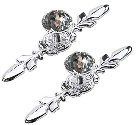 BOZONLI Juego de 2 pomos de cristal para muebles y cajones, con placa base de cromo pulido, 120 mm, con tornillos, aleación de zinc y cristal