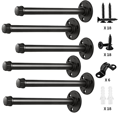 Rohr-Regalhalterungen, 25,4 cm, industrielles Eisenrohr, schwimmende Regalhalterung, robuste Metallregalhalterungen für Regale, 6 Stück, schwarz (25,4 cm, 6 Stück)