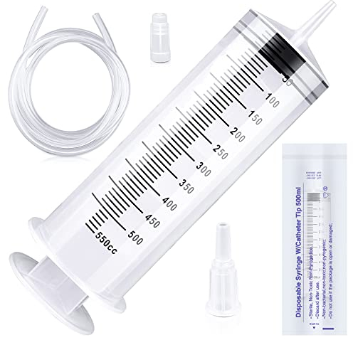 150/250/350/550ml Spritze mit Kunststoffrohre Wiederverwendbare Kunststoffspritze für Öl- oder Leimapplikatoren, Experimente, Pet Fütterung, Industrielle Anwendungen(550ml)