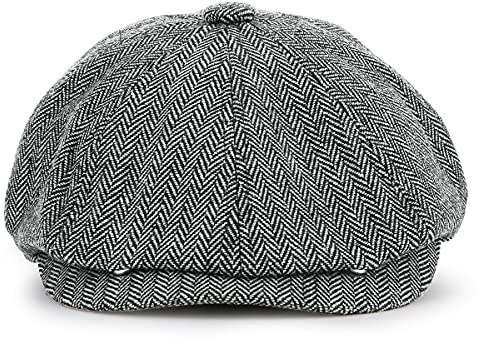 KeepSa Newsboy Stil Tellermütze Schirmmütze Herren Damen - 8 Panel Peaky Fischgräten Tweed Retro Schiebermütze Schlägermütze Gatsby Cap - 56cm, Hellgrau