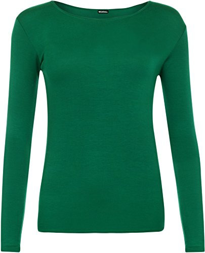 WearAll Ladies Long Sleeve T-Shirt Top Womens Jade Green S-M