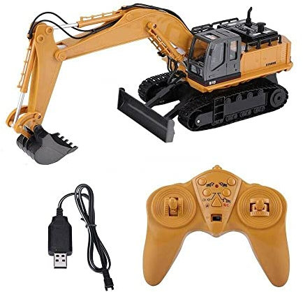 SUPER TOYS Remote Control Die Cast 1:16 Scale Excavator with metal Bucket and dozer blade RC Construction Vehicles 2.4G 4WD Full Function Digger Toys with Sound