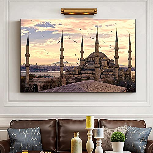 Türkei Istanbul Leinwand Gemälde Sultan Ahmet Moschee Stadt Posterdruck Wandkunst Bilder für Wohnzimmer Wanddekoration 70x110cm Rahmenlos