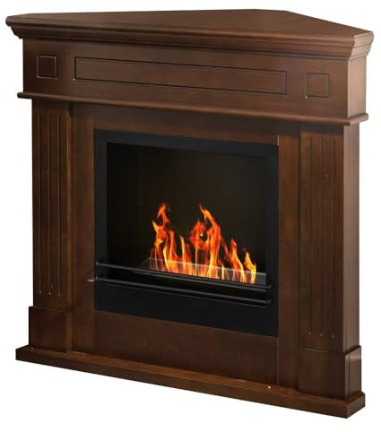 Decorspace Camino a Bioetanolo Angolare da terra Ford in legno 3,4 Kw per arredamento Moderno (Noce)