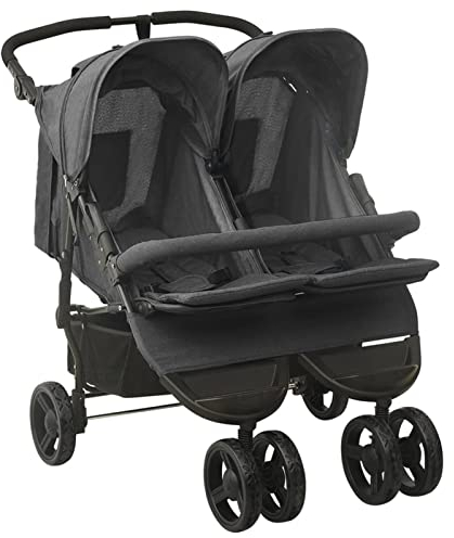 Geschwisterwagen, MOONAIRY Zwillingskinderwagen, Geschwisterbuggy, Double Stroller, Doppelkinderwagen, Anthrazit Stahl