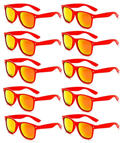FSMILING 10 Stück Nerd Bunt Lustige Party Brille Rote Sonnenbrillen Set Party Sonnenbrille Verspiegelt Für Herren Damen,rot