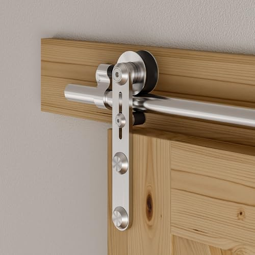 Schiebetürbeschlag Edelstahl 305cm Schiebetüren Schiebetürsystem Komplettset Laufschiene Rollen Set für 1 Holztür 152cm Breit, I Form