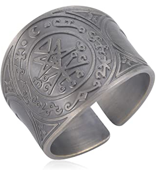 LIKGREAT Siegel der Lilith Ring Lilith Siegel Satanischer Dämon Siegel Talisman Amulett Ringe Kupfer Offener Ring Band Gothic Hexe Heidentum Schutz Religiöser Schmuck Geschenke für Frauen (Silber)