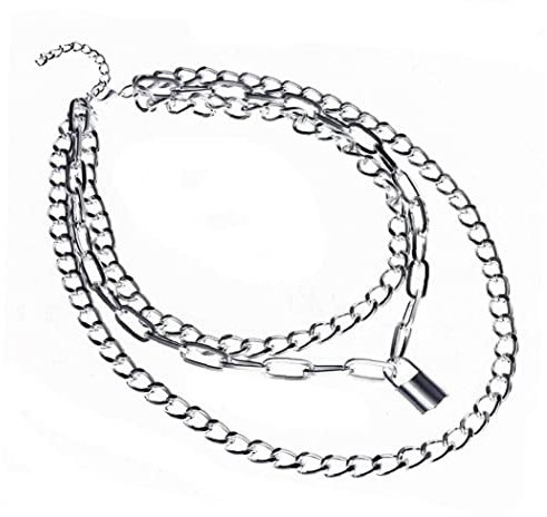 UTHTY Personality, Layered Chain Neck Chains Lock Pendant Jewelry for Women Punk Choker Padlock Goth Jewelry Grunge Aesthetic Accessories
