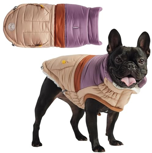 GF Pet Dog Puffer Jacket Elasto-Fit Warm Coat for Dogs Water Repellent Padded Winter Bomber - Sand - XS