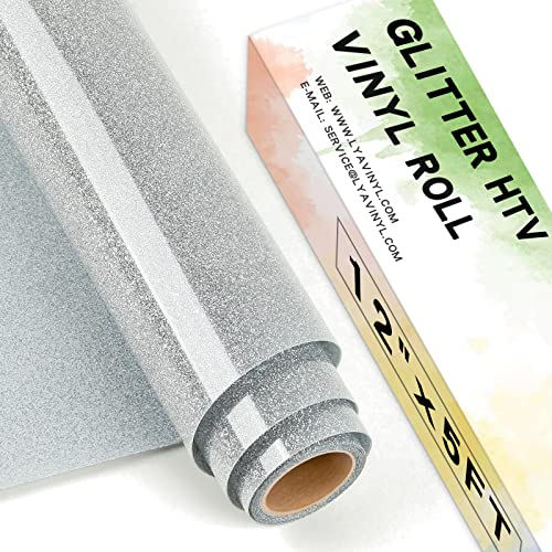 Lya Vinyl Glitter Silver Heat Transfer Vinyl, 12 x 5ft Glitter HTV Vinyl for Cricut,Silhouette Cameo, Glitter Iron on Vinyl for Cloth, Hat, Fabric