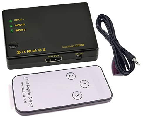 4K 3x1 HDMI Switcher, 3 in 1 Out HDMI Switch Selector mit IR Fernbedienung, 3 Port HDMI Splitter Box Hub für PC, DVD Player