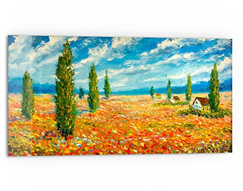 DEQORI Küchenrückwand Glas | Motiv Blumenmeer im Monet-Stil | 80x40 cm | Bad- oder Herd-Rückwand | Herdblende Spritzschutz für Küche & Badezimmer | moderne Deko für Fliesenspiegel