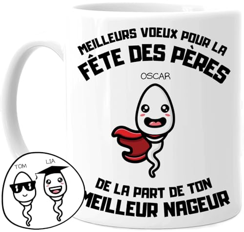 Cupdarling® Mug Papa Personnalisé - Tasse Meilleur Papa avec 1-4 Enfants - Meilleurs Nageurs - Cadeau Humour Fête Des Pères - 330 mL Céramique