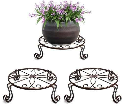 Zinaroty 3 Pcs Metal Plant Stand, Pot Holder, Heavy Duty Planter, Rust Proof Iron Pot Holder for Indoor Outdoor Garden Patio (Bronze)