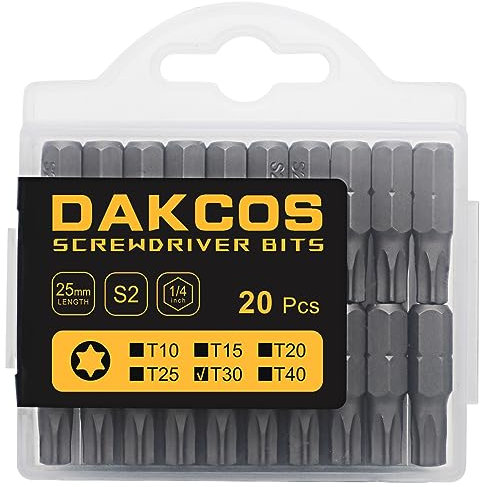 DAKCOS T30 Bit, embouts T30, assortiment d'embouts en S2 (longueur : 25 mm, 20 pièces)