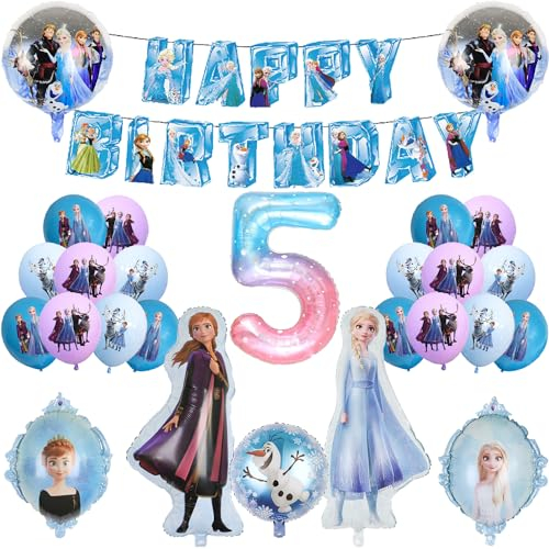 5 Jahre alt Frozen Geburtstagsballon-Set, Frozen Ballon Elsa Prinzessin Ballon Anna Prinzessin Ballon, Gefrorener Ballon Geburtstag Party Dekoration