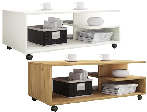 VCM Holz Couchtisch | Sofatisch mit praktischen Rollen | Wohnzimmertisch rollbar | H. 40 x B. 100 x T. 50 cm | Kaffeetisch Stango XL