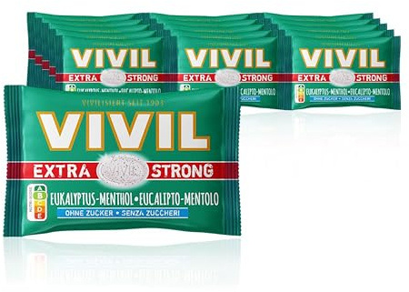 VIVIL Extra Strong Eukalyptus-Menthol, 5 x 3er Pack, extra starke Pastillen mit Eukalyptusgeschmack, zuckerfrei & vegan, 15 x 25g