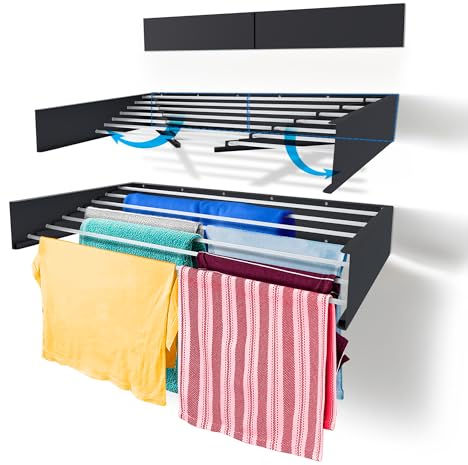 Step Up Vertical Wäscheständer - wandmontiert - ausziehbar - Wäscheständer klappbar, faltbar für drinnen oder draußen - platzsparendes, kompaktes Design, 8.4 m Leitung (120 cm - Industrielles Grau)