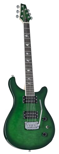 J & D Duke-10Q E-Gitarre, See Thru Green, Duke Series, Lindekorpus, Wölkchenahorn-Furnier, Ahornhals, Composite Griffbrett, 22 Bünde, Birds Inlays, HH Tonabnehmer, Passiv Elektronik, 2-Punkt Tremolo,