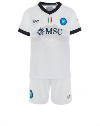 SSC NAPOLI Wettkampf-Set für Infant Away, EA7, offizielles Produkt, Tricolor-Wappen, Vesuv-Grafiken, Kindertrikot 2023/2024, 12 Monate