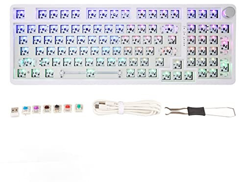 Mechanical Keyboard Kit,Modular Mechanical Keyboard,Mechanical Keyboard Kit White 98 Keys 2.4G BT Wired RGB Backlit Hot Swap Custom Gaming Keyboard for DIY Replacement