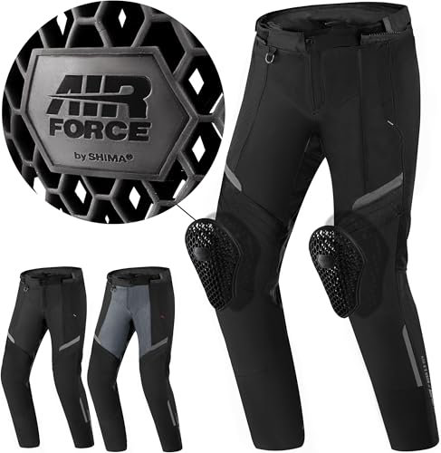 SHIMA RUSH Motorradhose Herren mit Protektoren Mesh | AIRFORCE Knieprotektoren | Sommer Motorrad Hosen Winter Wasserdicht Motorradkombi Motorradjacke Touren (Schwarz, Männer, Textilehose, Größe 4XL)