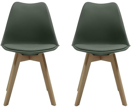 Homely | Pack de 2 sillas de Comedor Day | Asiento de Polipropileno | Silla diseño nórdico | Patas Madera de Haya | Silla para Comedor, Dormitorio, Cocina | Color Verde Oscuro