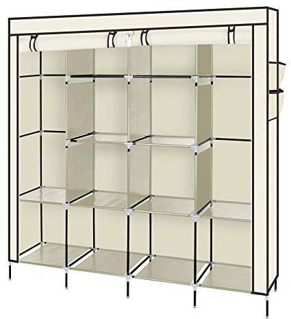 Bonnlo Kleiderschrank, Offener Kleiderschrank Stoff, 169,5 x 45 x 181,5 cm, Stoffschrank mit Kleiderstange & Ablagen Stabil, für Schlafzimmer, geräumig, Faltbar, Beige