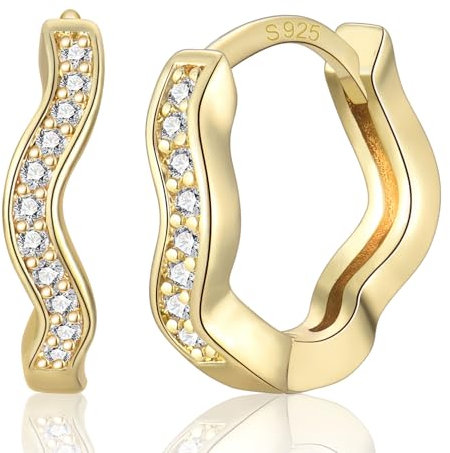 PDTU Ohrringe Gold, Creolen Silber 925 mit Zirkonia Goldene Ohrringe 10mm Huggie Hypoallergen