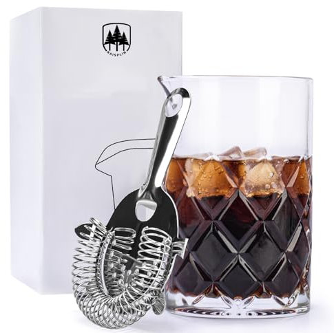 Raisaplin - Set di bicchieri da cocktail e colino, 700 ml, senza cuciture, per mescolare cocktail con fondo zavorrato, qualità professionale, per bevande, baristi, casa e bar