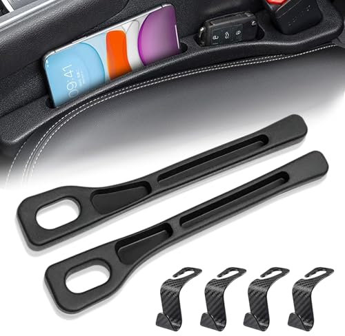 2 Stück Aufbewahrungsbox für Autositze, Universell Autositz Lückenfüller Organizer mit 4 Lagerung Haken Car Seat Gap Filler für Kleinigkeiten Handys Autozubehör Innenraum (Schwarz)