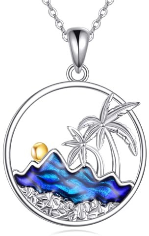 VENACOLY Palm Tree Necklace 925 Sterling Silver Palm Tree Wave Pendant Jewellery for Women