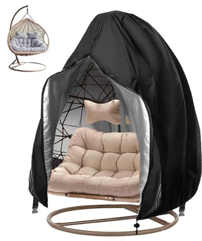 Haipky 210D Waterproof Wicker Egg Chair Cover with Zipper, Heavy-Duty Windproof Outdoor Swing Hanging Cover, Weather Resistant, 91 x 80, Black, 1 Pack