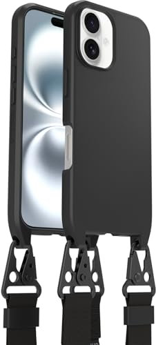 OtterBox React Series Lanyard MagSafe Case for iPhone 16, Ultra-Slim, Protective Case with Adjustable and Detachable Lanyard Strap, Tested to Military Standard, Black, Non-Retail Packaging