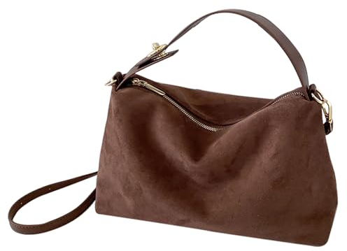 Macayda Handtasche Damen Mittelgroß Umhängetasche Wildleder Crossbody Bag mit Abnehmbar Schulterriemen Schultertasche Damen (Kaffee)