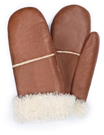 Valcuer 1887 Fäustlinge COZY MITTEN warme Unisex Handschuhe aus hochwertigem Lammfell, Fell, Leder - bequem, warm und hochwertig in Cognac (Braun), in Gr. 6,5