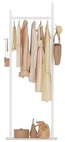 GUOHNHE Stabil Metall Garderobenständer, Große Freistehend Kleiderständer für Kleidung mit Rock Slab Base und 2 Haken, Modern Garderobe, Jackenständer, 50 x 30 x 175 cm, Weiß, GYJ202MW