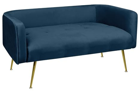 IlGruppone Divano Due Posti in Velluto Gambe in Acciaio Color Oro Divanetto 2 Persone 126x49x57 Cm Design Moderno Soggiorno Panca Pie di Letto - Petrolio