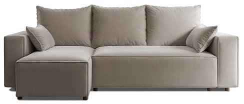 4ALL HOME Ecksofa mit Schlaffunktion Tobi 246x145 cm - Couch - Sofa mit Bettkasten - Eckcouch - L-Form - Schlaffsofa - Schlafsofa mit Bettkasten - Universal (Velo 623 Cappuccino)