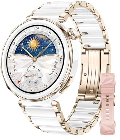HUAWEI Watch GT 5 Pro 42mm Céramique Blanche + EasyFit 3 Bracelet en Fluoroélastomère Rose Cristal