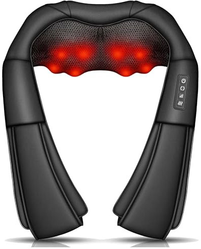 Brelley Masajeador Cervical y Espalda con Calor 3D, Masajeador Espalda Ideal para Aliviar el Dolor Muscular, Cuero SintéTico, Regalo para Mujeres y Hombres