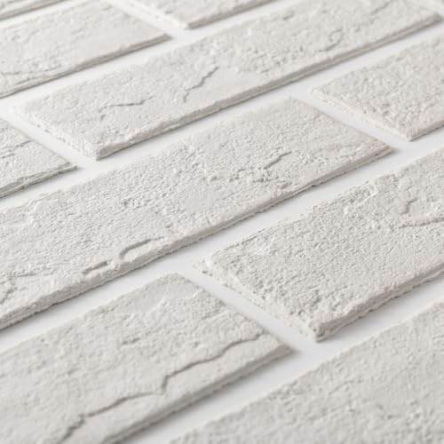 Zoeteoz 17 Pcs Faux Thin Brick Tiles Veneers, 2.38 Sq.Ft, Realistic Brick Texture and Lightweight, Indoor Outdoor Decorative Wall Brick for House Facade, Garage, Chimney, Parterre Wall (Eco-White)