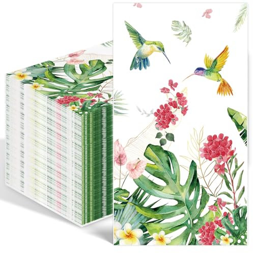 Serviettes Papier 50 pcs Tropicales, Serviette en Papier Palmier sur Jungle 40 x 33 cm, 3 Plis Serviette de Table Papier Hawaïen, Été, Colibri, Décoration Jungle, Parfaites pour les fêtes