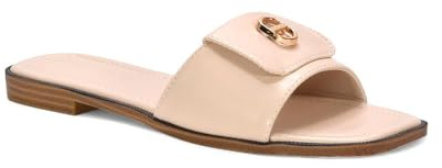 ESSEX GLAM Women's Flat Slider Ladies Flat Open Toe Foldover Buckle Detail Nude Summer Casual Comfy Slip On Mule Size 3